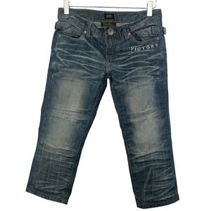 Haori Denim or Die Women's Distressed Whiskered Low-Rise Cropped Jeans - Size 28